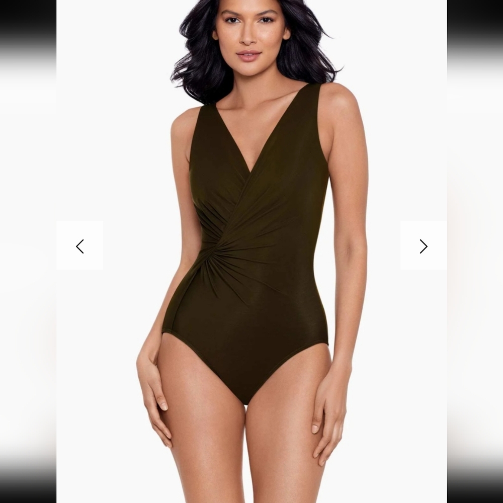 Miraclesuit Esmeralda One Piece Swimsuit Twisted Front V-Neck in Sumatra Brown - Picture 9 of 10